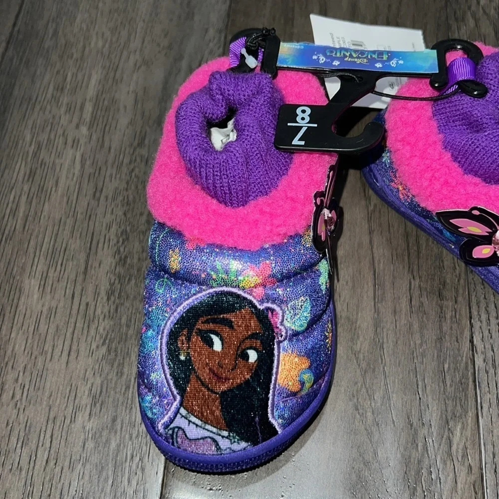 NWT encanto sparkly iridescent slippers with butterfly appliqué and center gem
